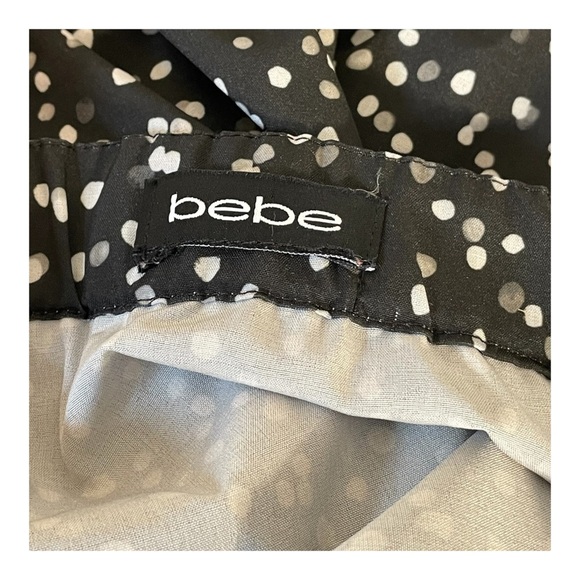 BEBE Black Grey White Polka Dot Long Sleeve Off the Shoulder Strap Blouse Sz XL - Picture 11 of 12